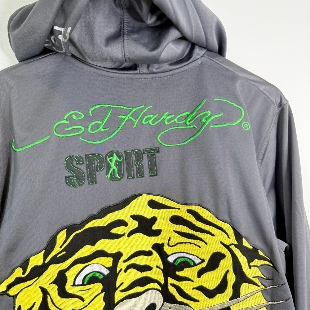 Ed Hardy Sport Men’s Gray Hooded Zip Up Jacket (L) - Picture 7 of 9
